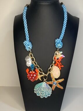 Betsey Johnson Sea Life Mermaid Jewels  Rope Charm Necklace New